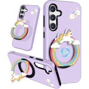 Likiyami Samsung Galaxy S24 Case 6.2" Cute Purple Kawaii Cover with 360° Ring